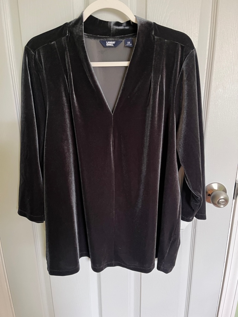 Lands' End Dark Grey Velvet V-Neck Tunic Top